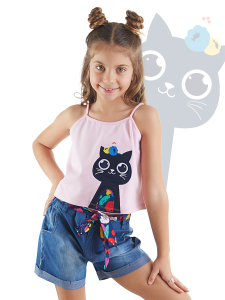 Çiçek Bahçesi Kız Çocuk T-shirt Denim Şort Takım - 1