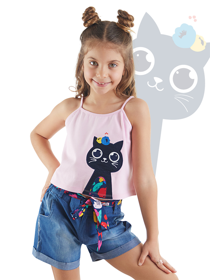 Çiçek Bahçesi Kız Çocuk T-shirt Denim Şort Takım - 1