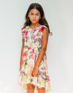 Çiçek Desenli Şifon Kız Çocuk Elbise - SheShe