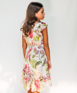 Çiçek Desenli Şifon Kız Çocuk Elbise - 2