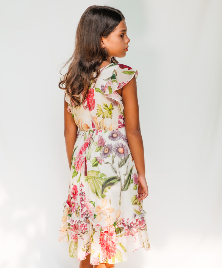 Çiçek Desenli Şifon Kız Çocuk Elbise - 2