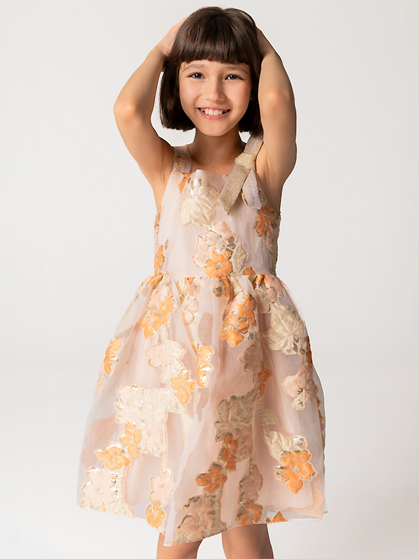 Çiçek Kabartmalı Simli Askılı Kız Çocuk Elbise - 2