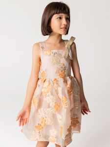 Çiçek Kabartmalı Simli Askılı Kız Çocuk Elbise - SheShe