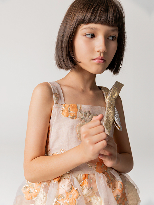 Çiçek Kabartmalı Simli Askılı Kız Çocuk Elbise - 3