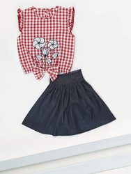 Çiçekler Denim Etek Takım - 3
