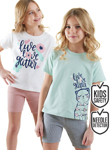 Çiçekler Kız Çocuk 2'li Pijama Takım - Denokids