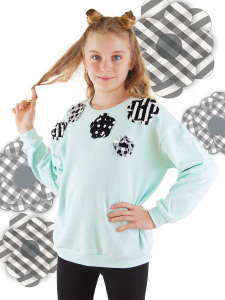 Çiçekler Kız Çocuk Mint Sweatshirt - 1