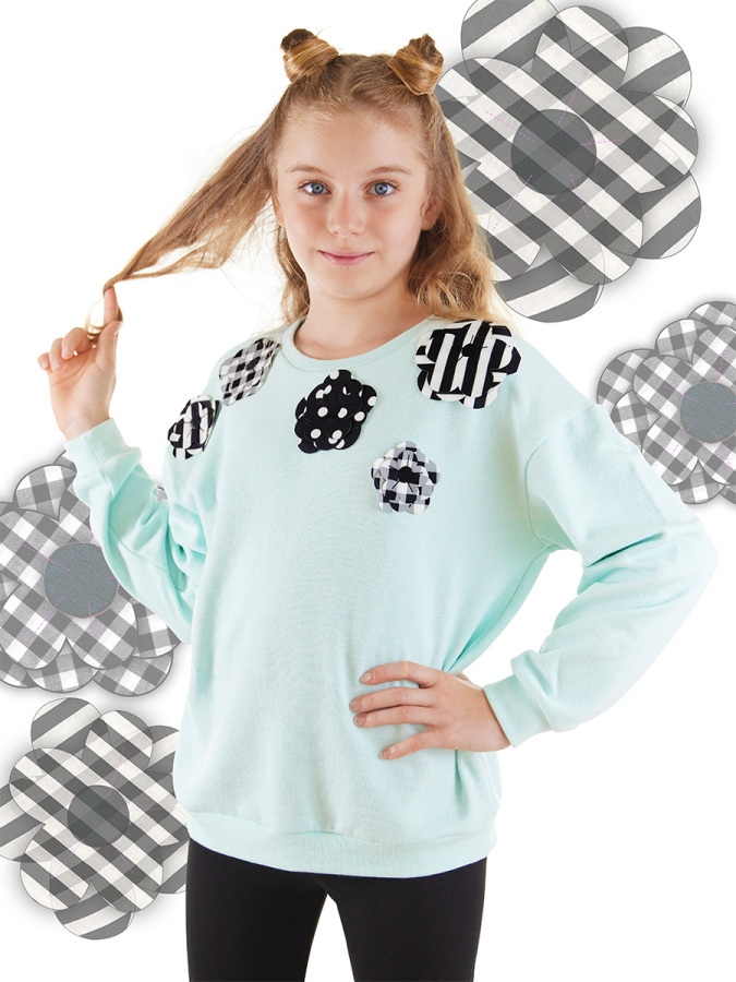 Çiçekler Kız Çocuk Mint Sweatshirt - 1