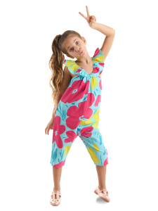 Çiçekli Bahçe Kız Çocuk Poplin Tulum - MSHB&G