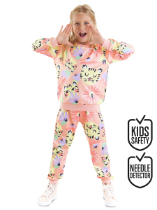 Çiçekli Kedi Kız Çocuk Eşofman Takım - Denokids