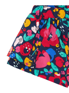 Çiçekli Kedi Kız Çocuk Lacivert Yazlık T-shirt Poplin Şort Takım - Denokids