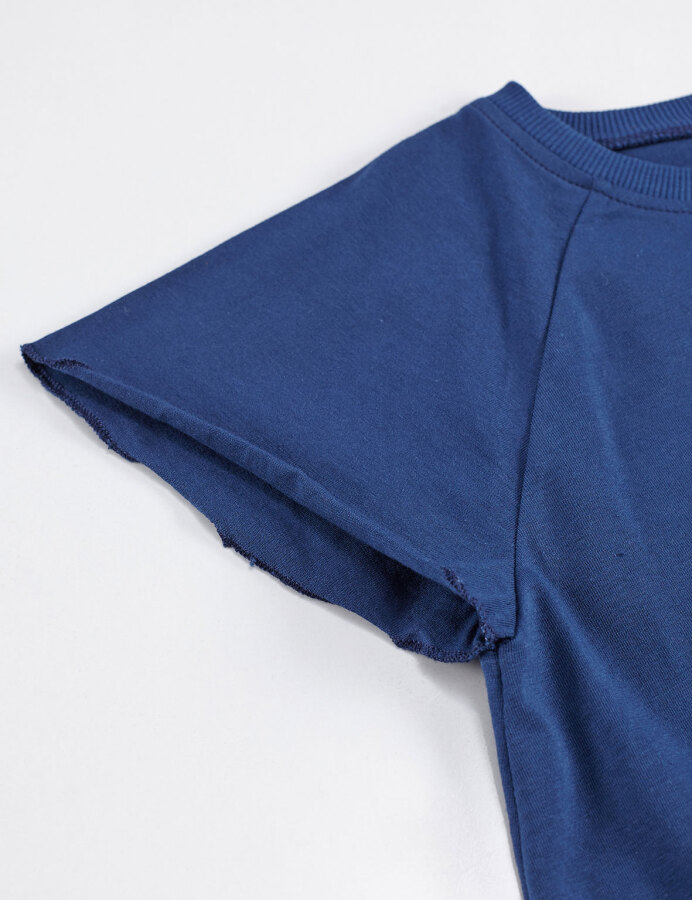 Çiçekli Kedi Kız Çocuk Lacivert Yazlık T-shirt Poplin Şort Takım - 9