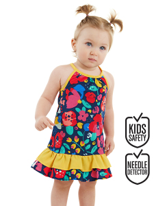 Çiçekli Kız Bebek Poplin Pamuklu Yazlık Askılı Elbise - Denokids