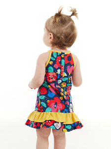 Çiçekli Kız Bebek Poplin Pamuklu Yazlık Askılı Elbise - Denokids