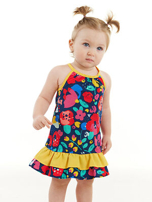 Çiçekli Kız Bebek Poplin Pamuklu Yazlık Elbise