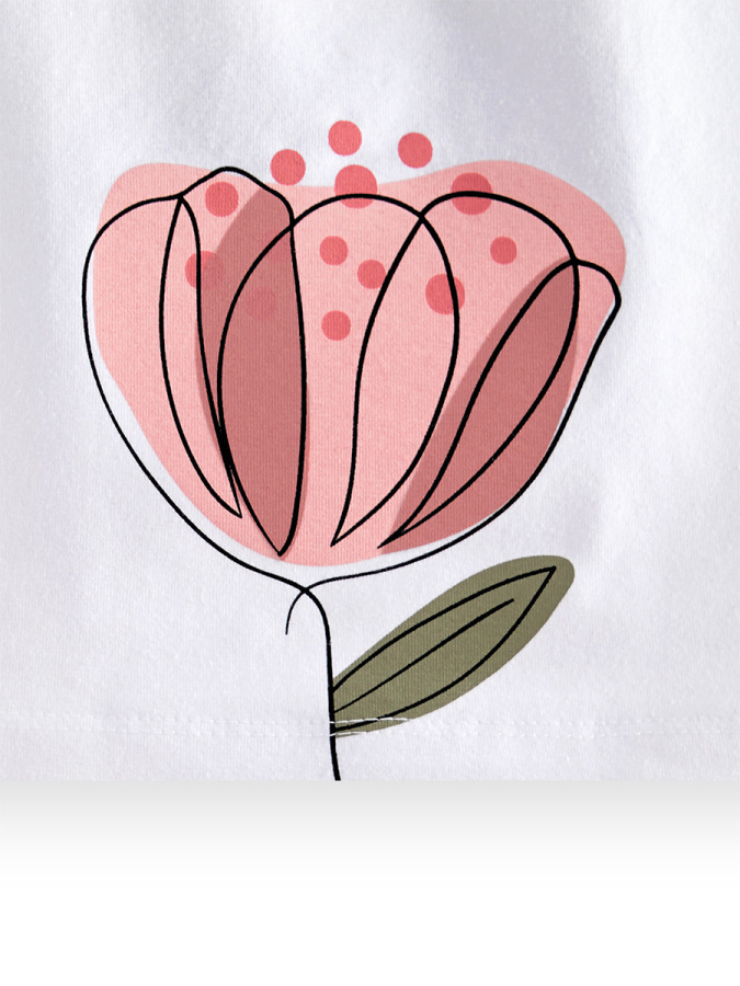 Çiçekli Kız Çocuk Pembe Müslin Pantolon Takım - 5