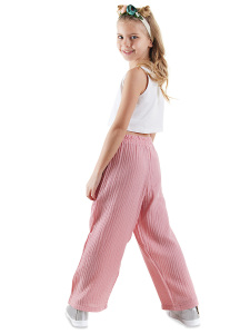 Çiçekli Kız Çocuk Pembe Müslin Pantolon Takım - 2