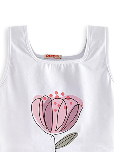 Çiçekli Kız Çocuk Pembe Müslin Pantolon Takım - 2