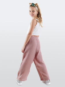 Çiçekli Kız Çocuk Pembe Müslin Pantolon Takım - 2