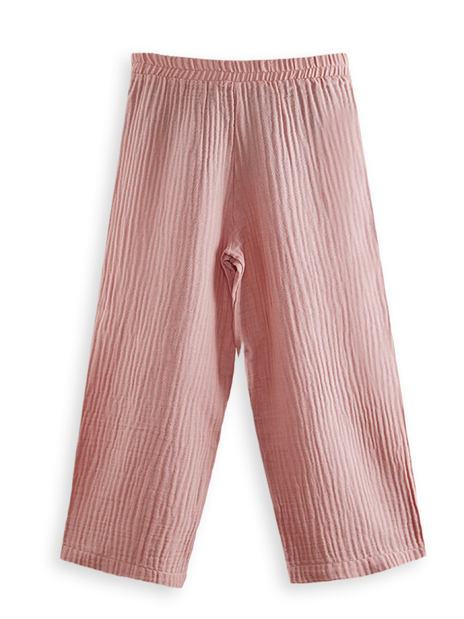 Çiçekli Kız Çocuk Pembe Müslin Pantolon Takım - 7