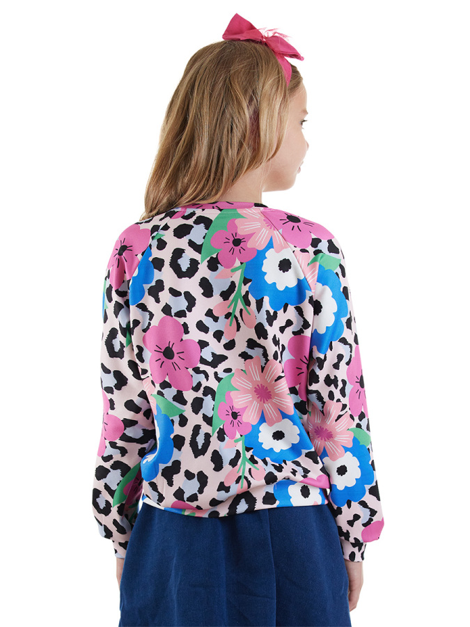 Çiçekli Leopar Kız Çocuk Sweatshirt - 2