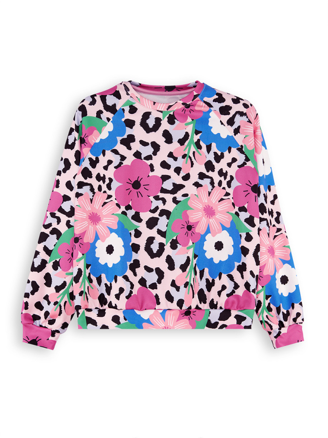 Çiçekli Leopar Kız Çocuk Sweatshirt - 3