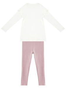 Çiçekli Tavşan Kız Çocuk Kadife Tayt Tunik Takım - 4