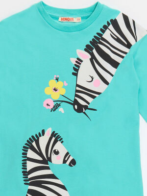 Çiçekli Zebra Kız Çocuk Tunik Tayt Takım - 5