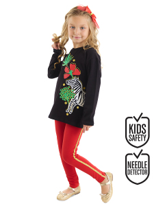 Çiçekli Zebra Kız Çocuk T-Shirt Tayt Takım - MSHB&G