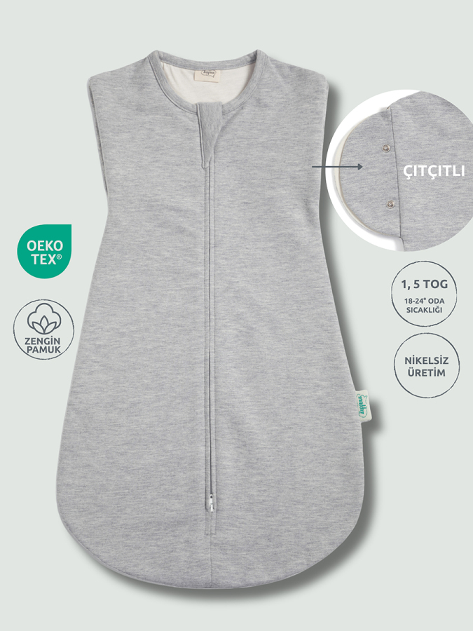 Çift Kat Pamuk Bebek Kundak Tulum 1,5 TOG Gri - 1