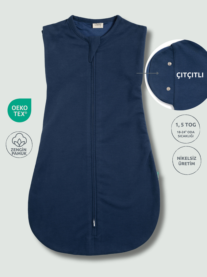 Çift Kat Pamuk Bebek Kundak Tulum 1,5 TOG Lacivert - 1