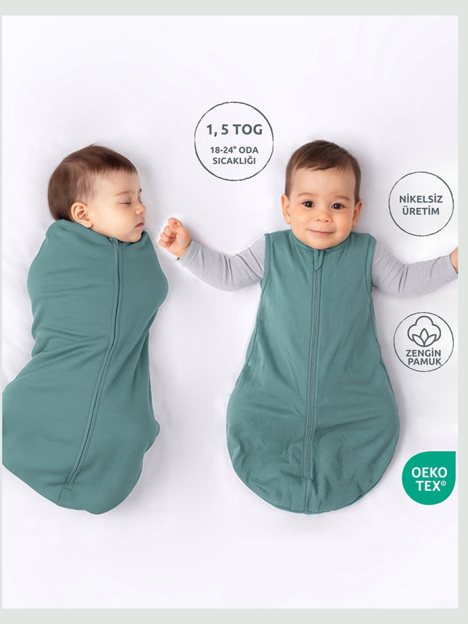 Çift Kat Pamuk Bebek Kundak Tulum 1,5 TOG Mint - 1