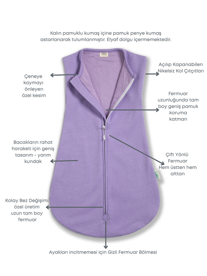 Çift Kat Pamuk Bebek Kundak Tulum 1,5 TOG Violet - 2