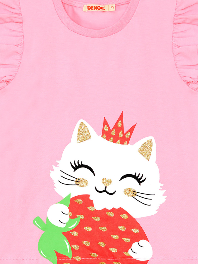 Çilek Kız Çocuk Yazlık Fırfırlı T-shirt Tayt Takım - 10