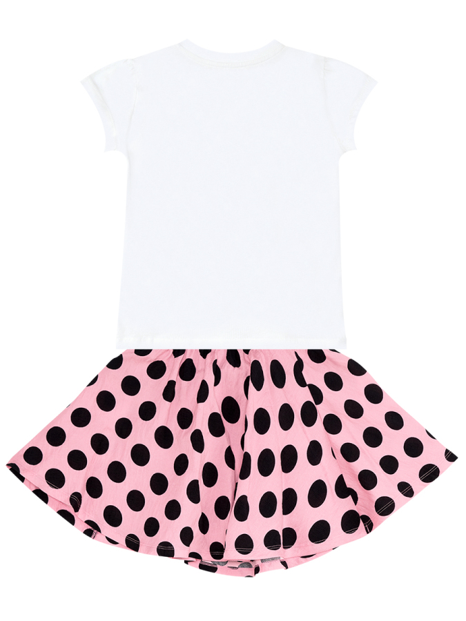 Puantiyeli Çita Kız Çocuk Yazlık T-shirt Pembe Etek Takım - 4
