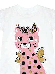 Puantiyeli Çita Kız Çocuk Yazlık T-shirt Pembe Etek Takım - 9