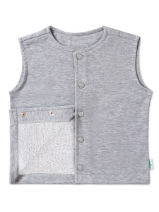 Çıtçıtlı Pamuk Bebek Çocuk Yelek - Gri - 2