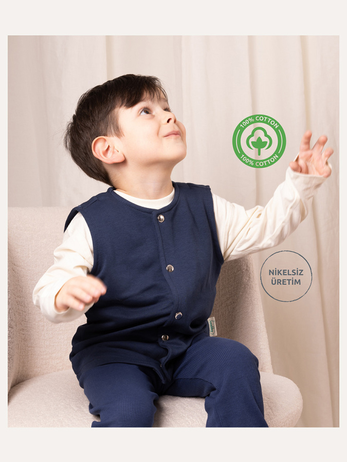 Çıtçıtlı Pamuk Bebek Çocuk Yelek - Lacivert - 1