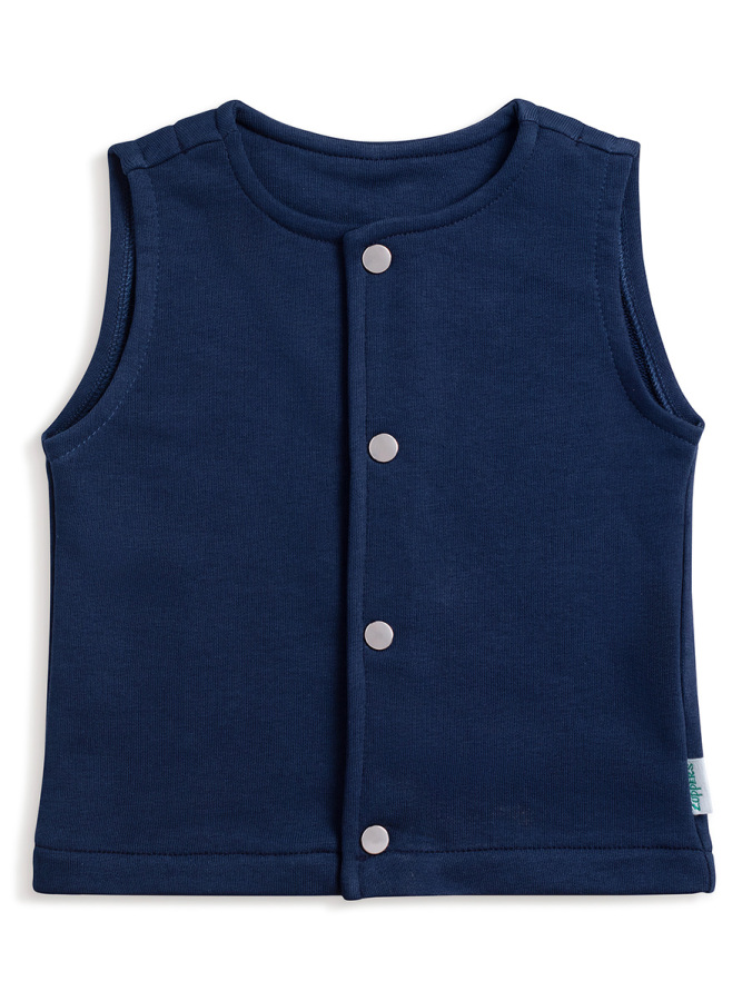 Çıtçıtlı Pamuk Bebek Çocuk Yelek - Lacivert - 3
