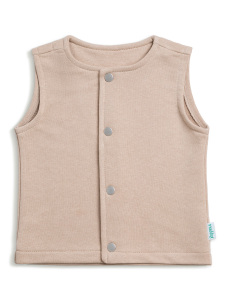 Çıtçıtlı Pamuk Bebek Çocuk Yelek - Latte - 2