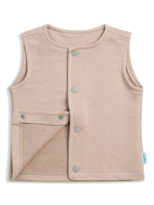 Çıtçıtlı Pamuk Bebek Çocuk Yelek - Latte - 3