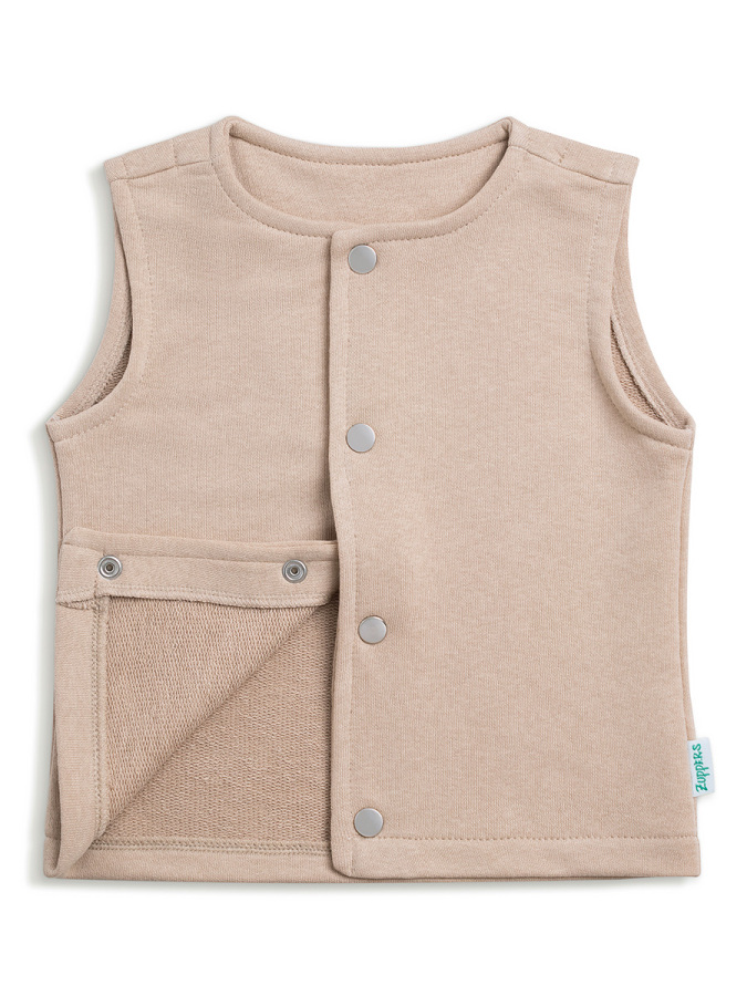 Çıtçıtlı Pamuk Bebek Çocuk Yelek - Latte - 3