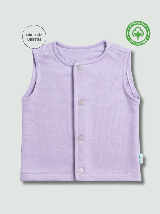 Çıtçıtlı Pamuk Bebek Çocuk Yelek - Lila - 1