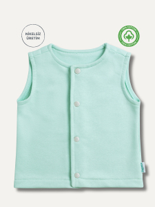 Çıtçıtlı Pamuk Bebek Çocuk Yelek - Mint - Zuppers