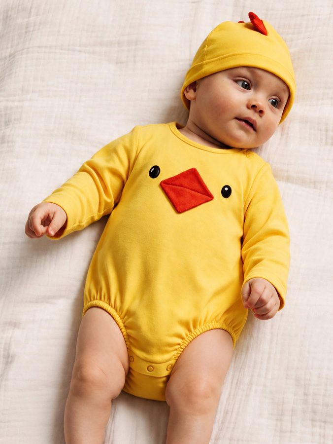 Civciv Kostüm Body & Şapka Seti-Unisex Bebek Sarı - 1