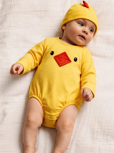 Civciv Kostüm Body & Şapka Seti-Unisex Bebek Sarı - 2