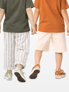 Çizgili Dokuma Pantolon Şort 2'li Paket - 2