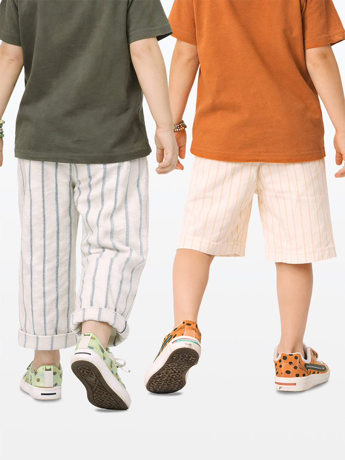 Çizgili Dokuma Pantolon Şort 2'li Paket - 2