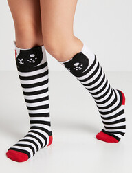 Çizgili Kediler Kız Çocuk Dizaltı Çorap 2'li Takım - Thumbnail
