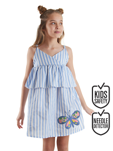 Çizgili Kelebek Kız Çocuk Yazlık Fırfırlı Kız Askılı Elbise - MSHB&G